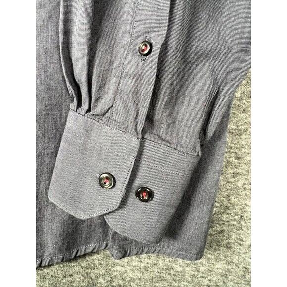 LVs Signature Mens Contemporary Fit LS Button Up Blue Checkered Shirt L 16-16.5 - Picture 7 of 10